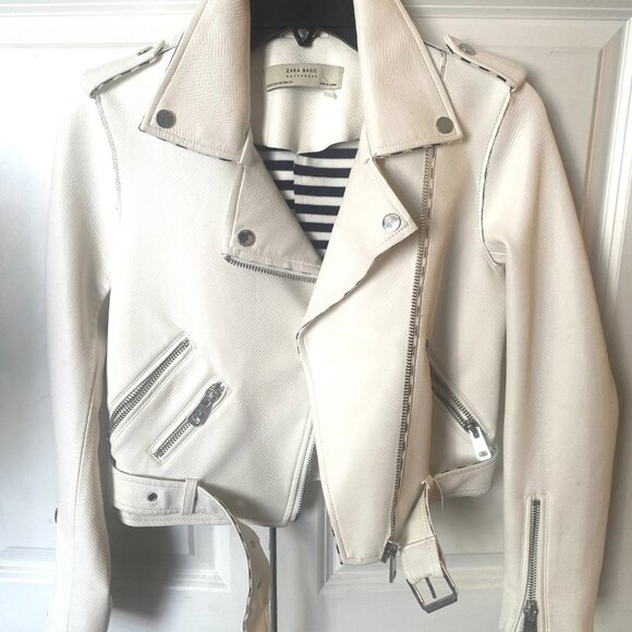 NWOT ZARA Faux PEARL LEATHER MOTO JACKET - Picture 2 of 7